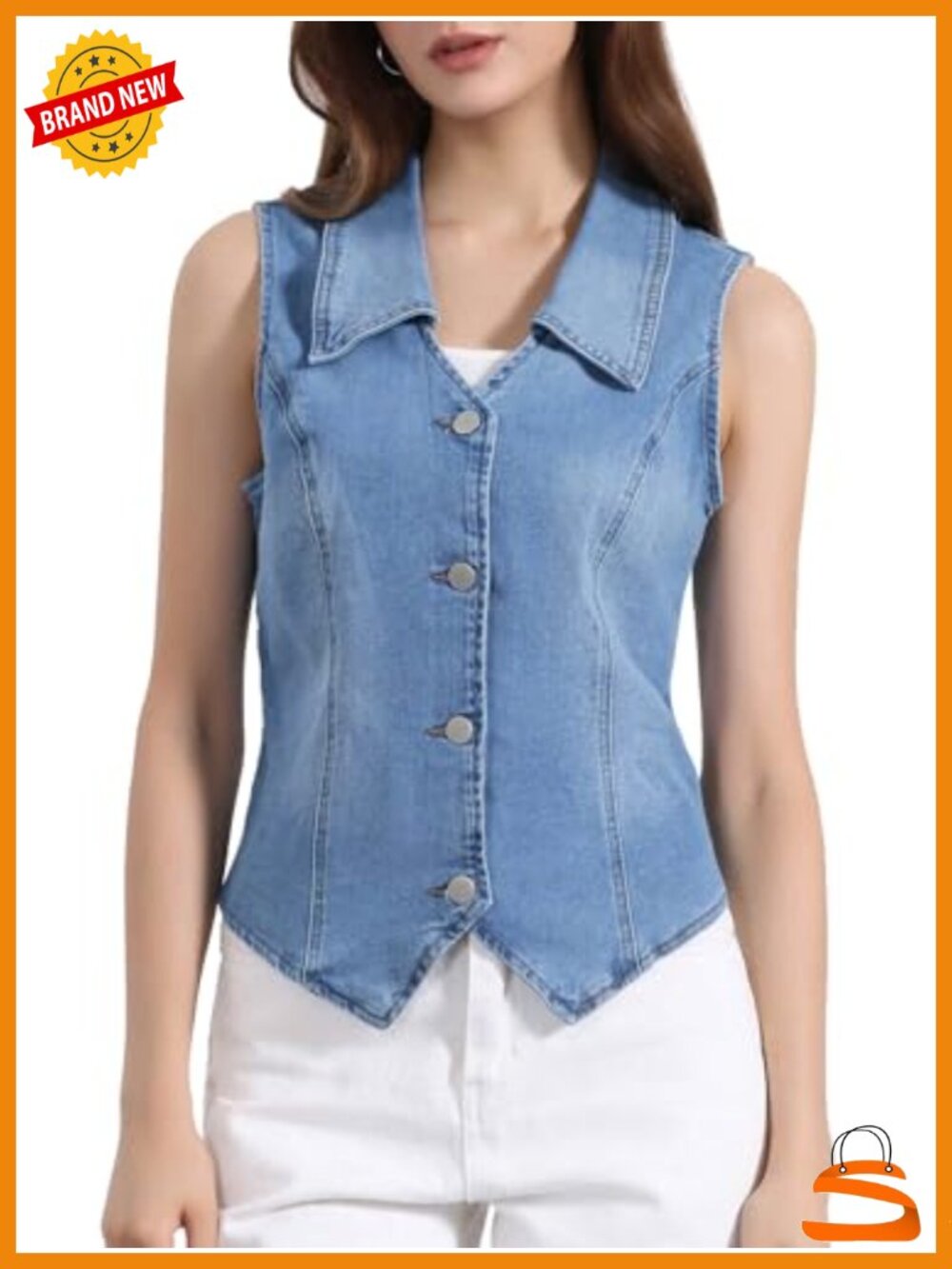 Sleeveless Denim Vest Button Down Lapel Jean Waistcoat Western Tops